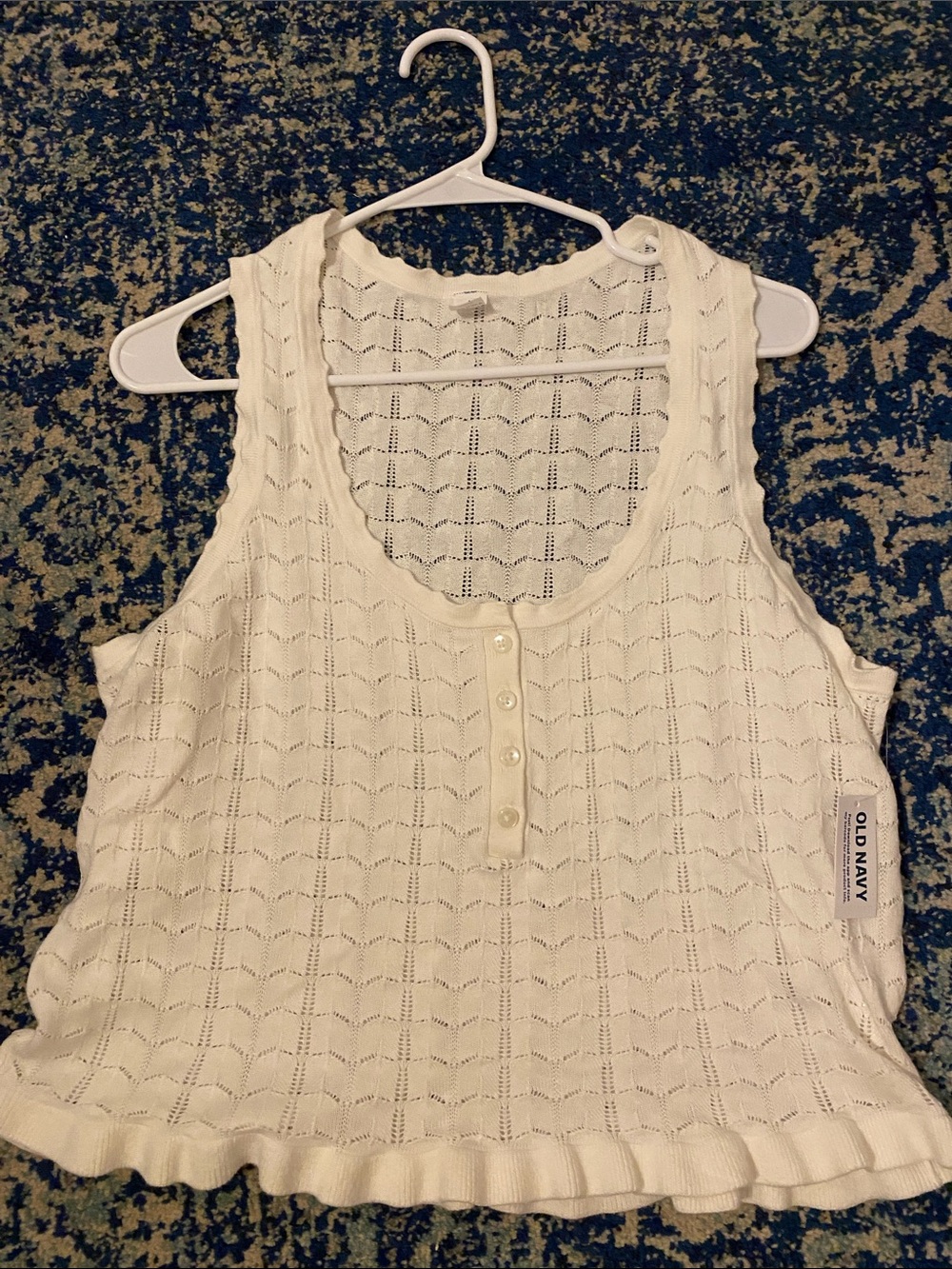 Old Navy Cream Crochet Henley Tank Top